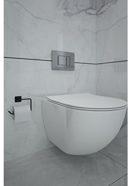 Jasmin Yapışkanlı Siyah Kare 3'lü Banyo Seti | Tuvalet Kağıtlığı, Solo Havluluk, Yuvarlak Havluluk