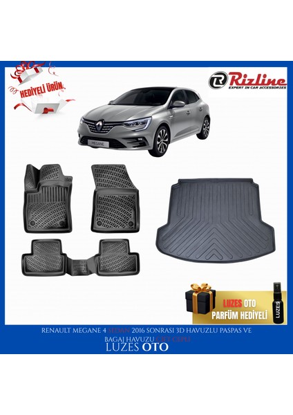 Renaul Megane 4 Sedan 3D Havuzlu Paspas ve Bagaj Havuzu (Çift Cepli) 2024 Model Uyumlu