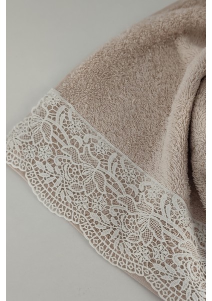 Gipür Dantelli Banyo Havlusu TAKIMI-%100 Pamuk Banyo Seti-Gelin Havlusu-Pudra modelleri