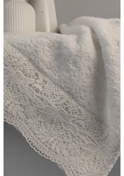 Gipür Dantelli Banyo Havlusu TAKIMI-%100 Pamuk Banyo Seti-Gelin Havlusu-Krem modelleri
