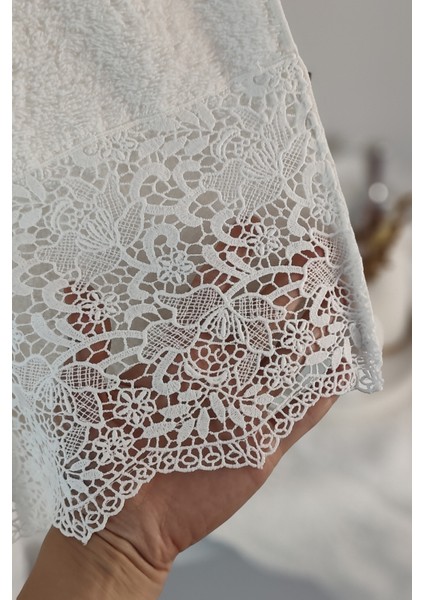 Gipür Dantelli Banyo Havlusu TAKIMI-%100 Pamuk Banyo Seti-Gelin Havlusu-Krem fırsatları