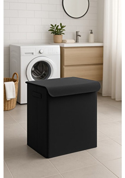 Siyah Kapaklı Katlanır Kirli Çamaşır Çocuk Odası Oyuncak Saklama Kutusu Sepet 40X50X30 fiyatları