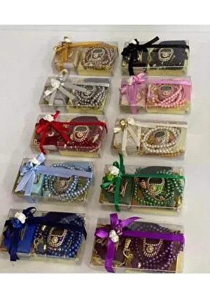 10 Adet Hediyelik Kutulu Mini Kuranıkerim Tesbih ve Taşlı Zikirmatik Setimiz