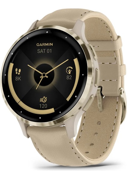 Venu 3S - Soft Gold | French Gri Deri Kayışlı