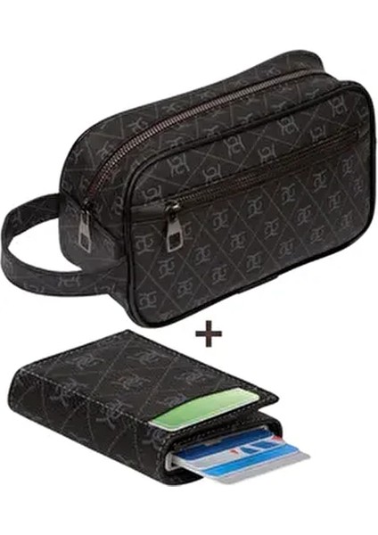 Desenli Portföy Seyahat El Çantası ve Mekanizmalı Cüzdan Set