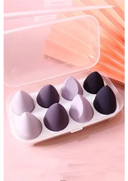 8'li Lila Tonları Kutulu Standlı Makyaj Süngeri Seti