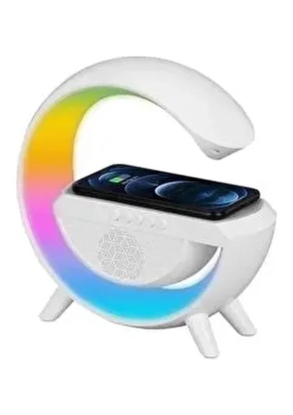 Kablosuz Şarj Özellikli Modern Saat Bluetooth Hoparlör Gece Masa Lambası Çok Fonksiyonlu Atmosferik fırsatları