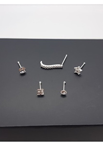 925 Ayar Gümüş 5 Adet Hızma (Zirkon Taşlı 3mm Yuvarlak,yıldız,yonca,2,5mm Yuvarlak,uzun) modelleri