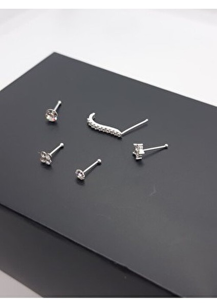 925 Ayar Gümüş 5 Adet Hızma (Zirkon Taşlı 3mm Yuvarlak,yıldız,yonca,2,5mm Yuvarlak,uzun)