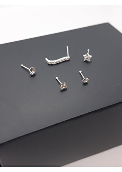 925 Ayar Gümüş 5 Adet Hızma (Zirkon Taşlı 3mm Yuvarlak,yıldız,yonca,2,5mm Yuvarlak,uzun)