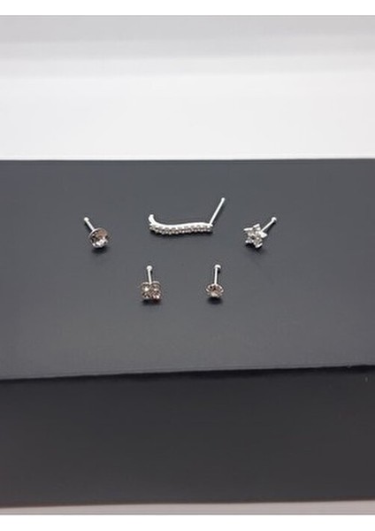 925 Ayar Gümüş 5 Adet Hızma (Zirkon Taşlı 3mm Yuvarlak,yıldız,yonca,2,5mm Yuvarlak,uzun)