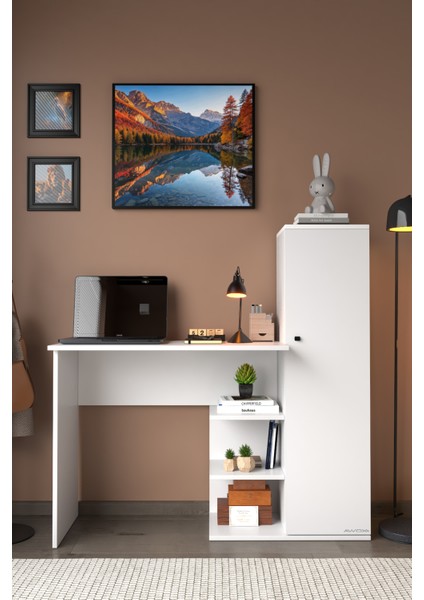 Matilda 2 Raflı Dolaplı Çalışma Masası Beyaz