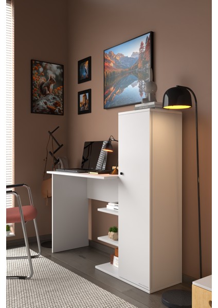 Matilda 2 Raflı Dolaplı Çalışma Masası Beyaz modelleri