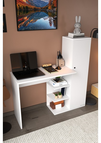 Matilda 2 Raflı Dolaplı Çalışma Masası Beyaz