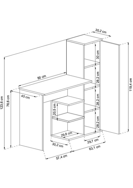 Matilda 2 Raflı Dolaplı Çalışma Masası Beyaz