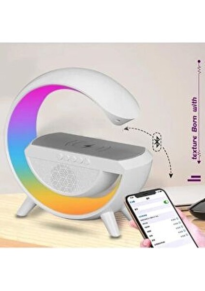 Kablosuz Şarj Özellikli Modern Saat Bluetooth Hoparlör Gece Masa Lambası Çok Fonksiyonlu Atmosferik indirimleri
