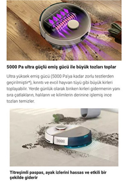 Anti Alerjik Özellikli 5000 Pa 66DB Islak Kuru Istasyonlu Robot Süpürge - Yeni Nesil Teknoloji fiyatları