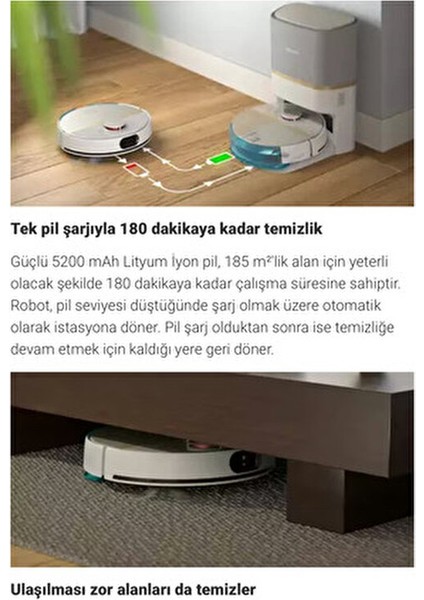 Anti Alerjik Özellikli 5000 Pa 66DB Islak Kuru Istasyonlu Robot Süpürge - Yeni Nesil Teknoloji modelleri