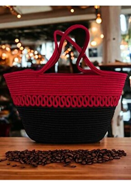 Hasır Jüt Kadın Omuz Çantası %100 El Yapımı Vegan Pamuk Jüt Plaj Çantası