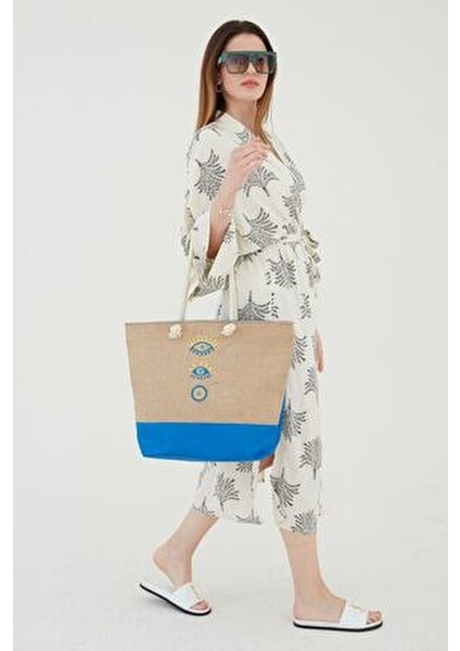 Rosso Collinakadın Plaj Çantası Çok Renkli Fermuarlı Jüt Kumaş Yeni Sezon Nakışlı Model fırsatları