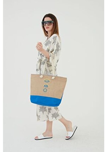 Rosso Collinakadın Plaj Çantası Çok Renkli Fermuarlı Jüt Kumaş Yeni Sezon Nakışlı Model indirimleri