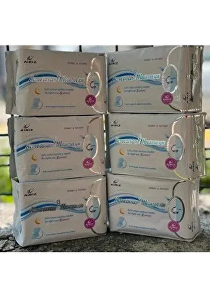 Tiens Airiz Hijyenik Ped Gece 6 Paket 8 Adet Yumuşak Pamuklu Aktif Oksijenli ve Negatif İyonlu