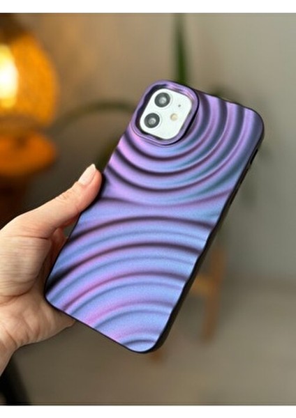 Iphone 11 Uyumlu 3D Aurora Kabartma Mor Renk Geçişli Mat Silikon Kılıf modelleri