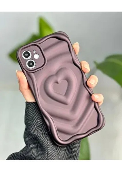 Apple Iphone 11 Uyumlu 3D Mat Kabartma Kalp Desenli Darbe Önleyici Kamera Korumalı Silikon Kılıf
