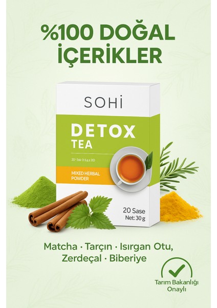 Detox (Detoks) Çayı 20’li | Matcha & Zerdeçal | Ödem Atıcı & Yağ Yakımını Destekleyici Bitkisel Çay modelleri