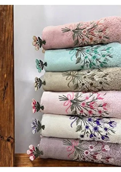 6'lı Çeyizlik Mutfak Havlu Seti 30X50 Pamuk Materyal Işlemeli Küpeli Desenli