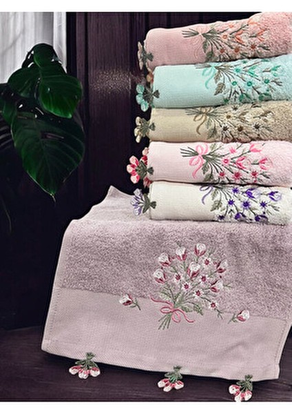 6'lı Çeyizlik Mutfak Havlu Seti 30X50 Pamuk Materyal Işlemeli Küpeli Desenli fiyatları