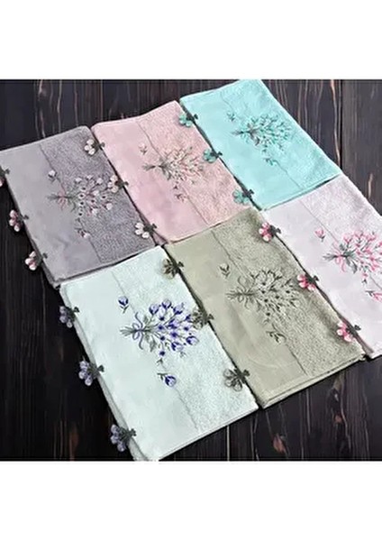 6'lı Çeyizlik Mutfak Havlu Seti 30X50 Pamuk Materyal Işlemeli Küpeli Desenli modelleri
