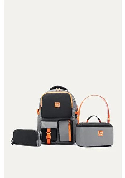 9013 3'lü Set Ortopedik Sırt Çantası Siyah Çok Bölmeli Ilkokul Okul Çantası Cinsiyet: Unisex