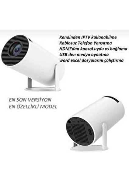 HY300 Beyaz Ultrahd Projeksiyon Android 12 200 Lümen Işık Gücü Wifi Bluetooth Ekran Yansıtma indirimleri