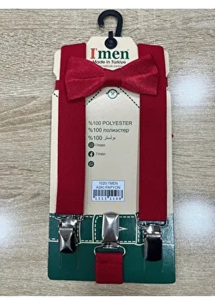 Erkek Papyon ve Askı Takımı Kırmızı Dokuma Polyester Malzeme ile Şık Tasarım