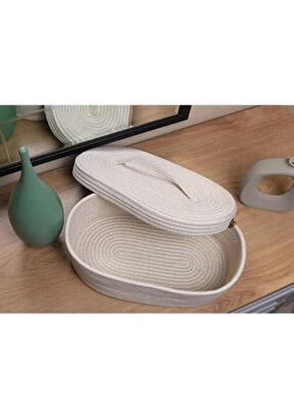 Jüt Hasır Sepet Oval Kapaklı Organizer 30x20 Bej Renkli Ev Düzeni için Fonksiyonel Çözüm fiyatları