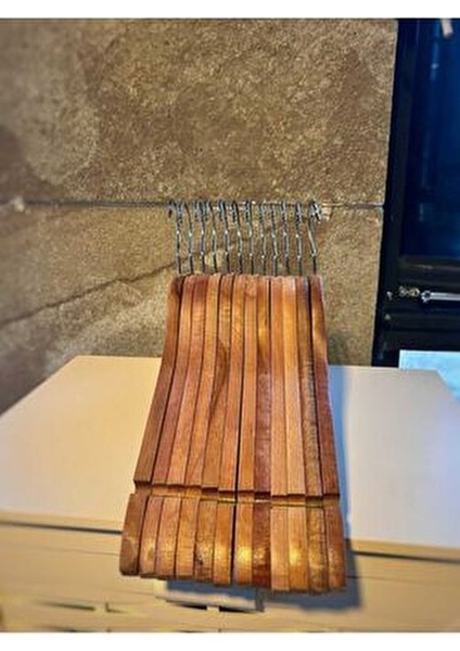 Vernikli ve Zımparalı Ahşap Askı, Tüm Kıyafetlere Uygun 10 Lu Paket