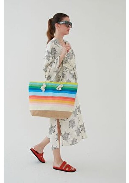 Kadın Kumaş Yumuşak Saplı Plaj Çantası Çok Renkli