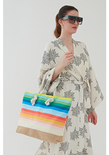 Kadın Kumaş Yumuşak Saplı Plaj Çantası Çok Renkli