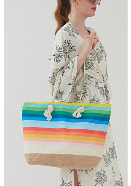Kadın Kumaş Yumuşak Saplı Plaj Çantası Çok Renkli