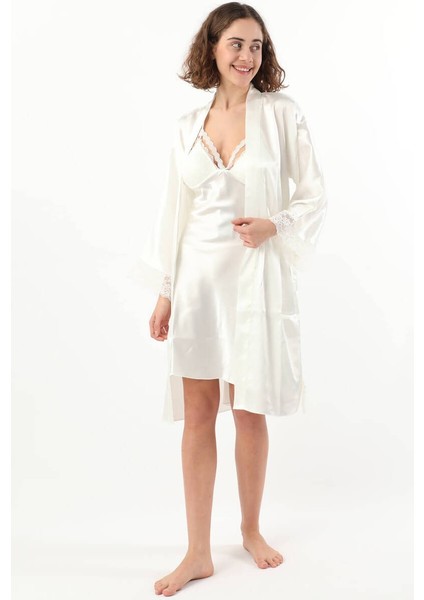 Kadın Saten Gecelik Sabahlık Takım-13167 fiyatları