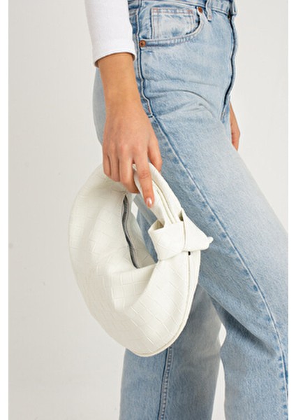 Kadin Mini Baget Dügüm Detaylı Fermuarlı El Çanta Örgü Desenli modelleri