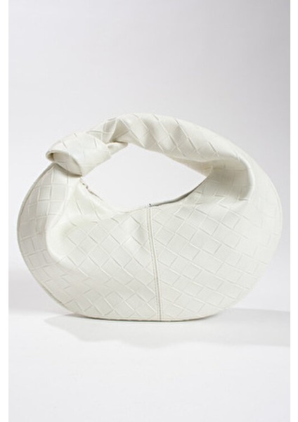 Kadin Mini Baget Dügüm Detaylı Fermuarlı El Çanta Örgü Desenli indirimleri