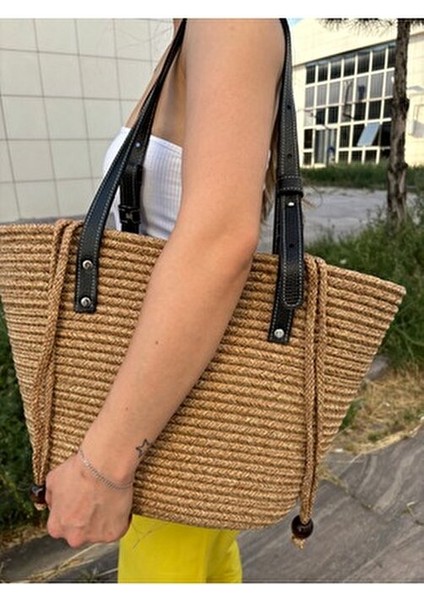 Aura Kadın Jüt Hasır Omuz Çanta Deri Saplı Doğal Malzeme Basic Koleksiyon fırsatları