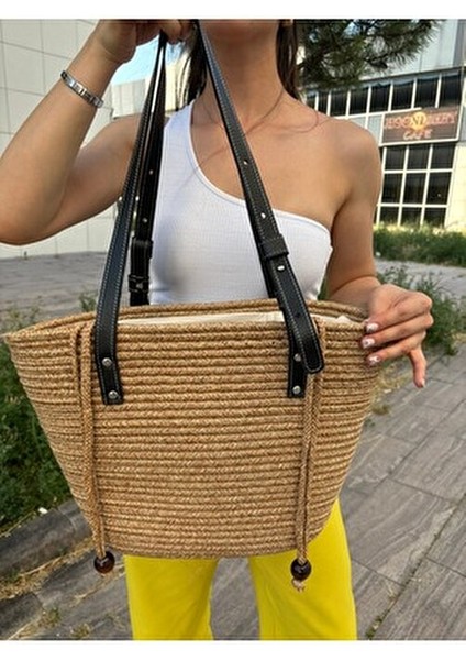 Aura Kadın Jüt Hasır Omuz Çanta Deri Saplı Doğal Malzeme Basic Koleksiyon indirimleri
