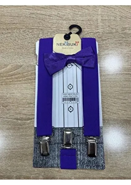 Mor Renkli Askı Papyon Takım Dokuma Malzeme ile Özel Günler İçin