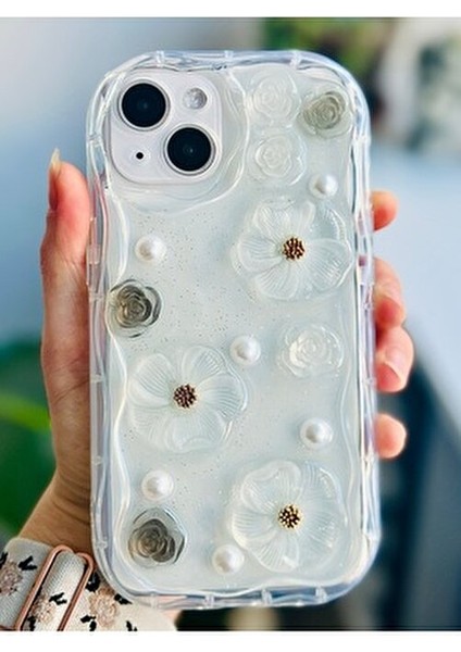 Iphone 13 ve 14 Uyumlu 3D Oyuncaklı Incili Menekşe Tasarımlı Esnek Silikon Kılıfı modelleri