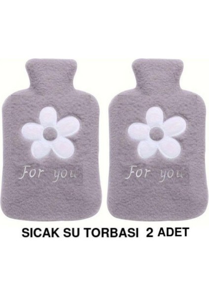 2 Adet Sıcak Su Torbası Peluş Papatya Desenli Gri 21X13,5X2CM 500 ml modelleri
