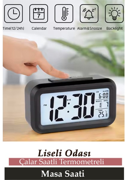 Liseli Odası Karne Hediyesi Gece Görüşlü Sensörlü Termometreli Çalar Dijital Masa Saati