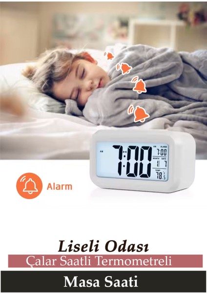 Liseli Odası Karne Hediyesi Gece Görüşlü Sensörlü Termometreli Çalar Dijital Masa Saati modelleri